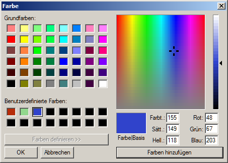 Farbauswahldialog von Windows zur Einstellung der Farben