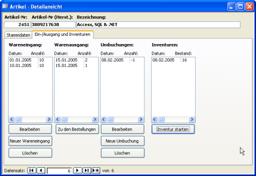 Artikelverwaltung Mit Inventurfunktion Access Im Unternehmen