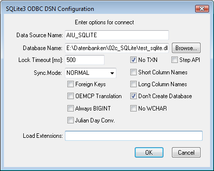 Konfiguration einer SQLite-ODBC-Verbindung (DSN)
