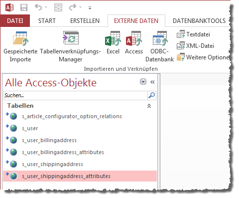 Per ODBC verknüpfte Tabellen in einer Access-Datenbank