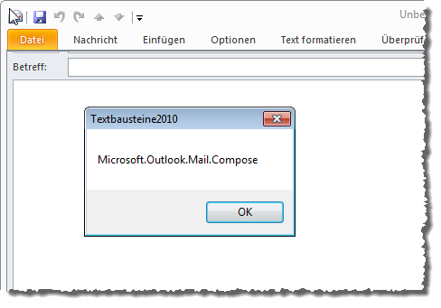 Die Funktion GetCustomUI wird auch beim Ãƒ-ffnen eines E-Mail-Fensters aufgerufen.
