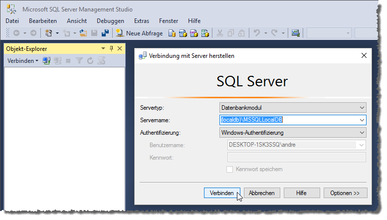 Das SQL Server Management Studio nach dem Start