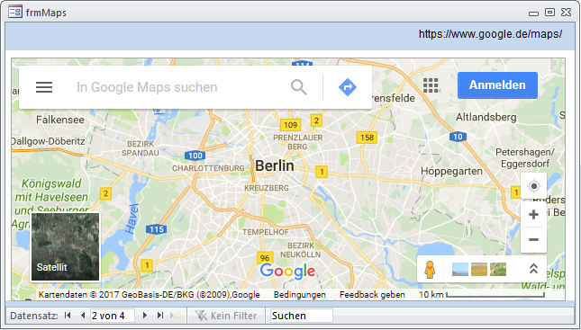 Google Maps nach der Anpassung des Webbrowser-Steuerlements über Registry und API
