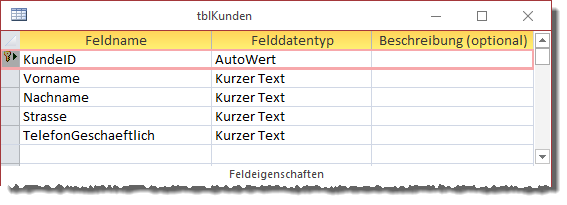 Tabelle mit Präfix im Namen und mit angepassten Feldnamen