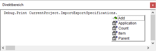 Elemente von ImportExportSpecifications