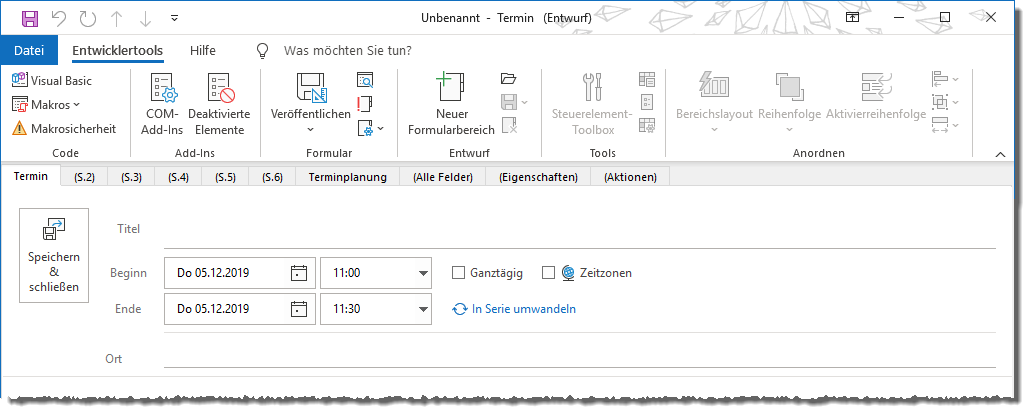Neue Möglichkeiten in der Entwurfsansicht des Outlook-Termins