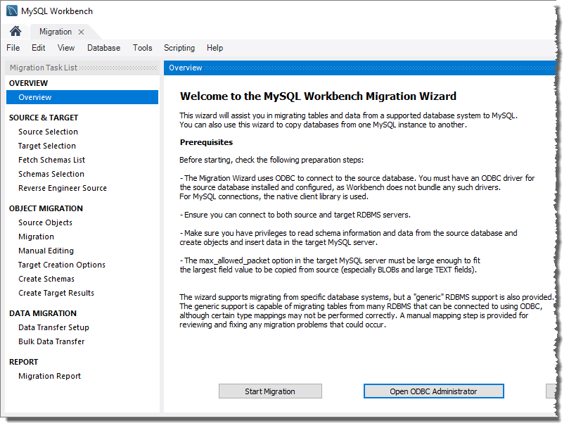 Der MySQL Workbench Migration Wizard