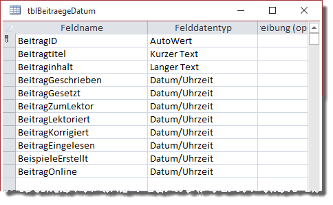 Tabelle mit Datum/Uhrzeit-Feldern