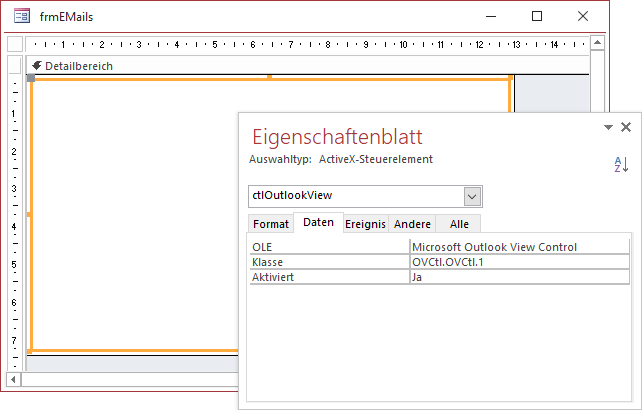 Das Microsoft Outlook View Control in einem Access-Formular