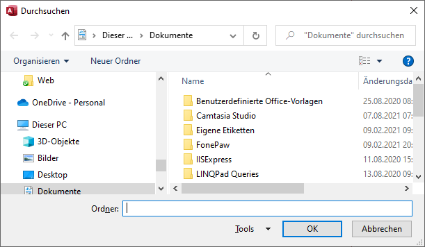 Der FileDialog mit msoFileDialogFolderPicker zeigt nur Ordner an, keine Dateien.