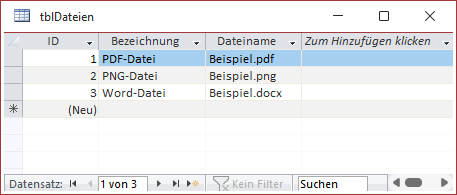 Tabelle mit Dateiangaben