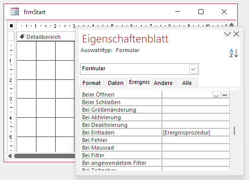 Entwurf des Formulars frmStart