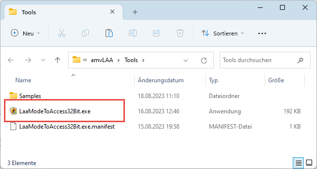 Die zu öffnende Datei LaaModeToAccess32Bit.exe