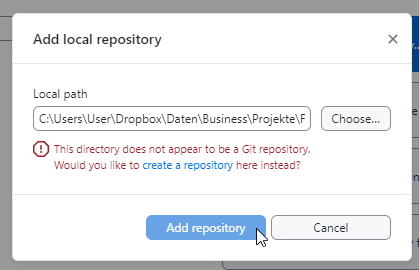 Frage, ob ein Repository erstellt werden soll