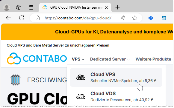 Angebot für einen Cloud VPS