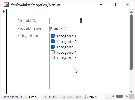 Beispiel für ein als Listenfeld abgebildetes mehrwertiges Feld