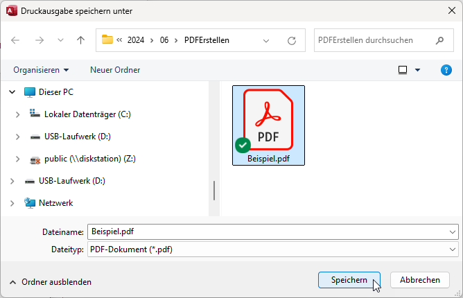 Speichern des Berichts im PDF-Format