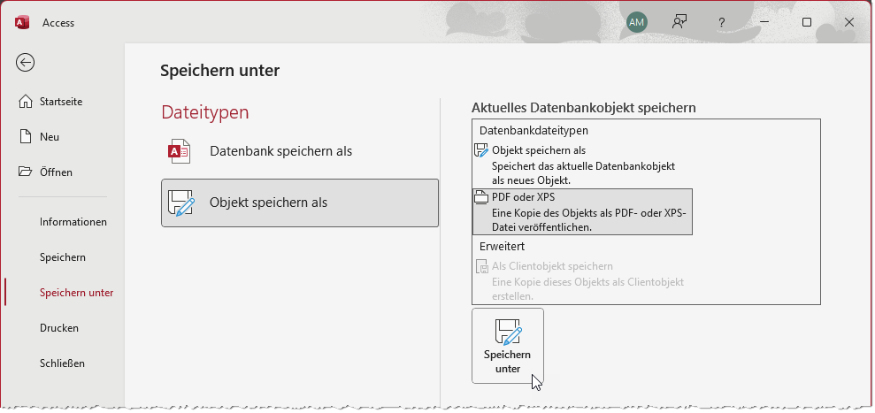 Speichern als PDF oder XPS