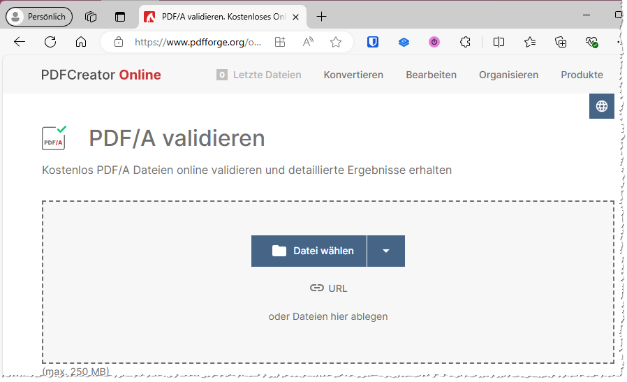 Internetseite zum Validieren von PDF-Dokumenten