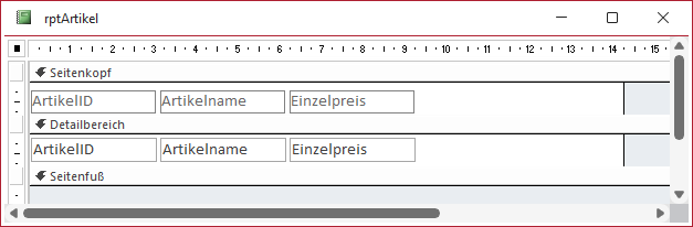 Entwurf eines Beispielberichts mit einer Artikelliste