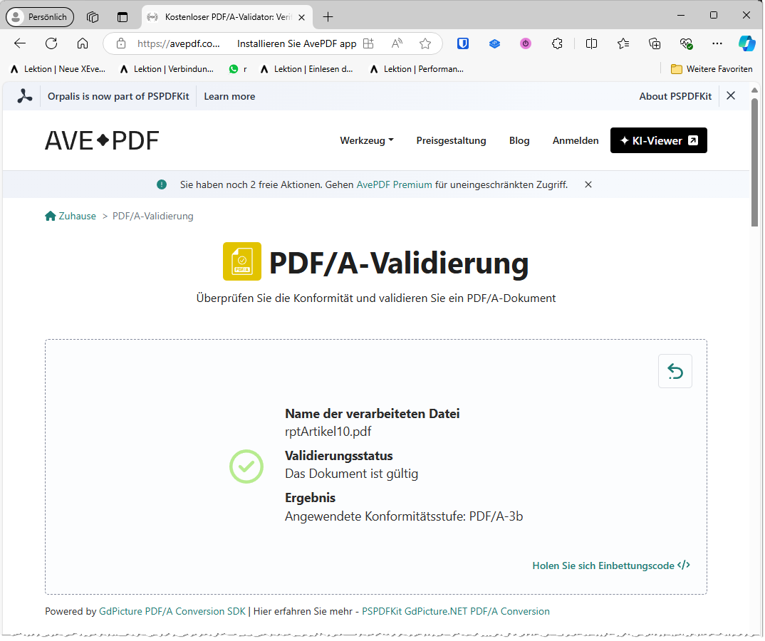 Validieren von PDF/A-3-Dateien