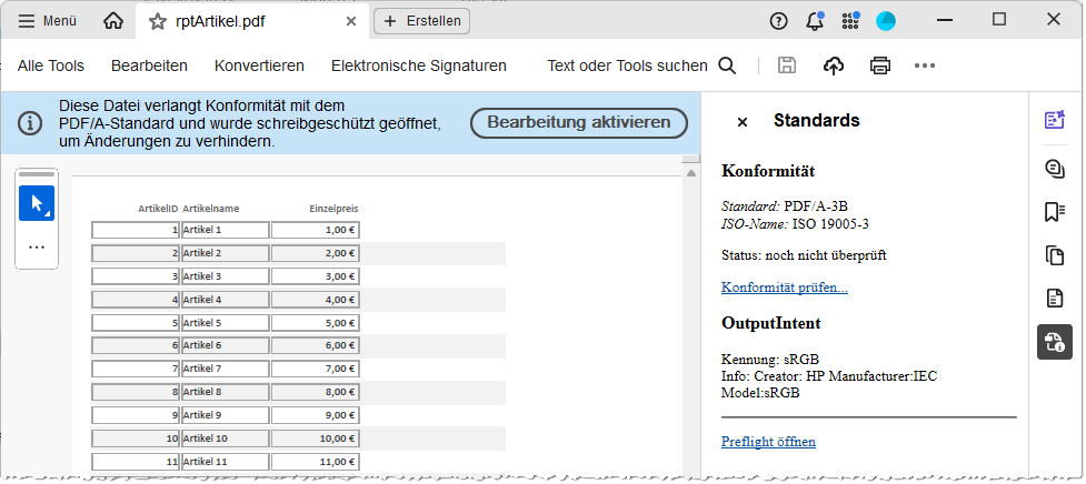 Validieren von PDF/A-3-Dateien im Adobe Acrobat