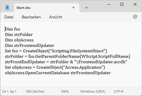 VB-Skript zum Starten der Frontend-Updater-Datenbank