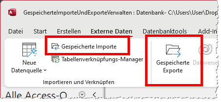 Anzeigen der gespeicherten Importe und Exporte