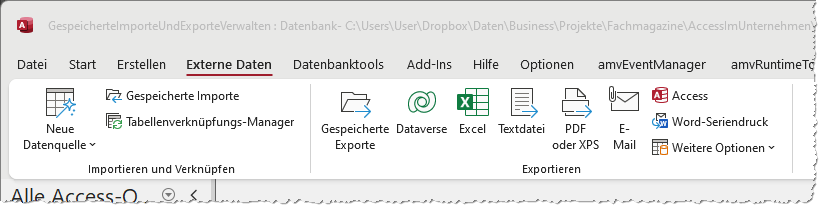 Starten von Import-, Verknüpfungs- und Exportvorgängen über das Ribbon