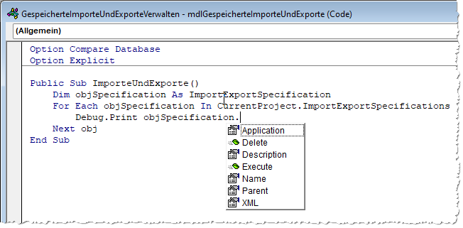 Eigenschaften von Import- und Export-Spezifikationen