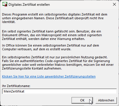 Erstellen eines eigenen Zertifikats