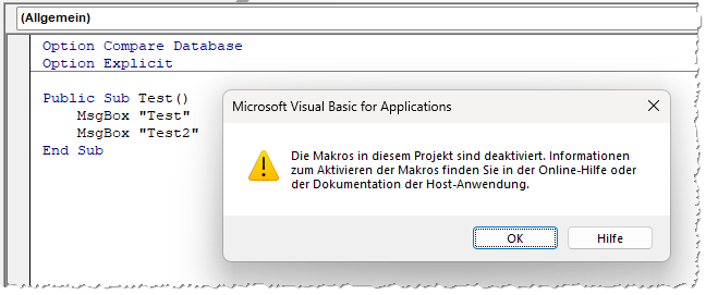 Meldung, dass die Makros deaktiviert sind