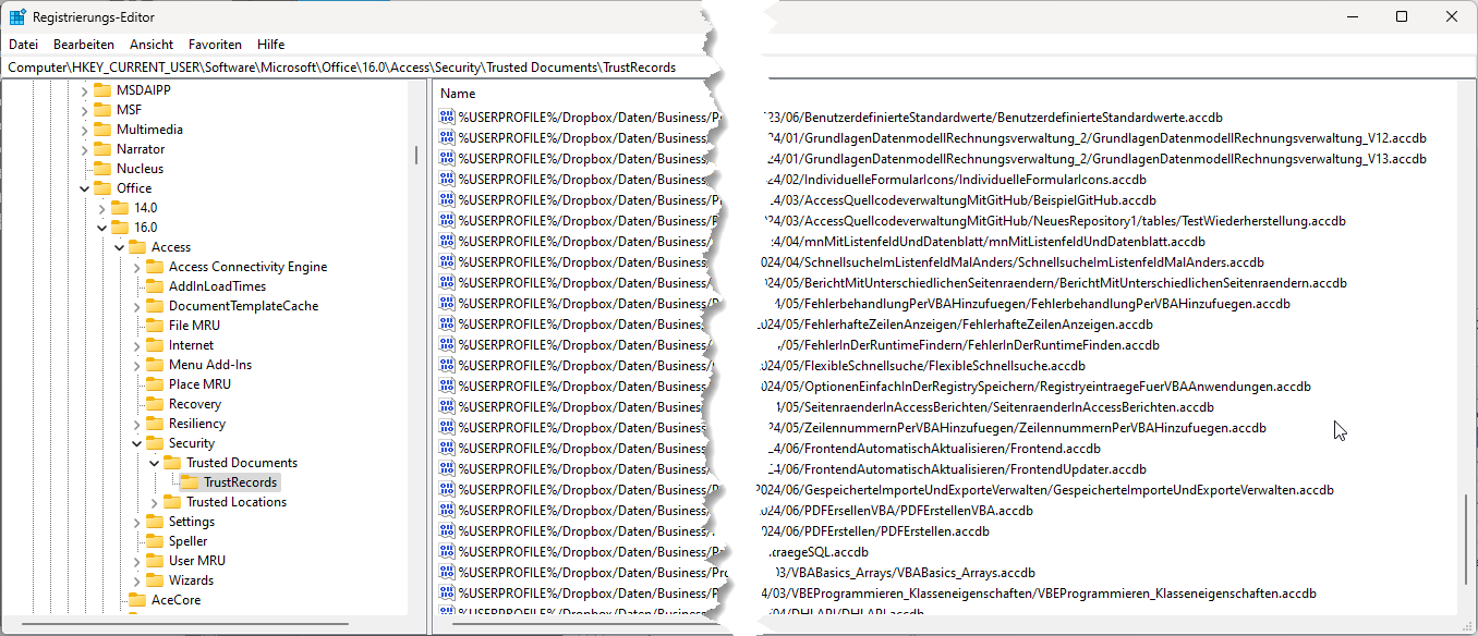 Vertrauenswürdige Dokumente in der Registry