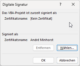 Auswählen der digitalen Signatur