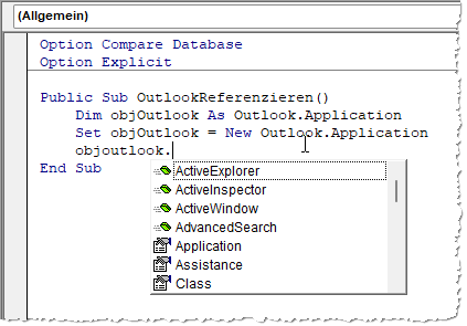 Outlook-Klassen referenzieren und verwenden