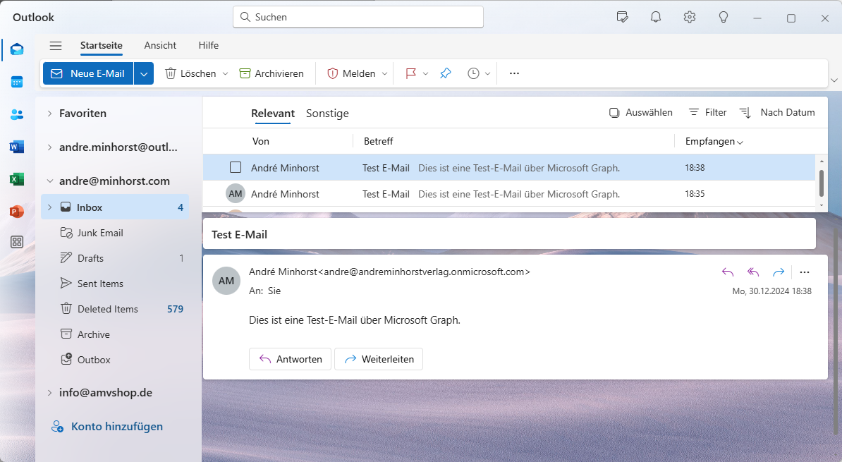 Die erfolgreich gesendete E-Mail im neuen Outlook