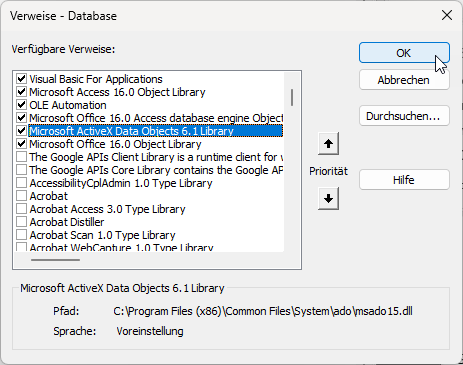 Verweis auf die ADODB-Bibliothek