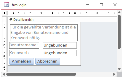 Entwurf des Formulars frmLogin