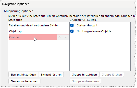 Einstellungen für den benutzerdefinierten Navigationsbereich