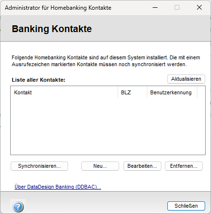 Anlegen eines neuen Banking-Kontakts