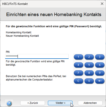 Eingabe des PIN
