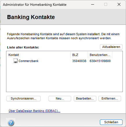 Der neue Banking Kontakt in der Liste der Kontakte