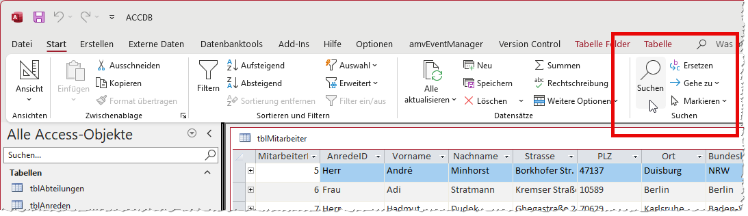 Aufruf des Suchen und Ersetzen-Dialogs