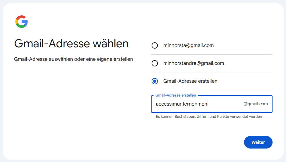 Anlegen eines Gmail-Kontos