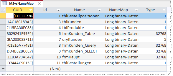 Die Tabelle MSysNameMap
