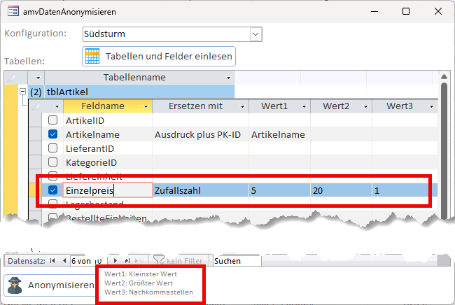 Anonymisieren eines Zahlenfeldes