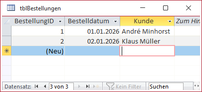 Beispieldaten in der Tabelle tblBestellungen