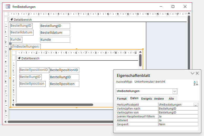 Bestellungen und Bestelldetails in Haupt- und Unterformular