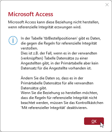 Fehlermeldung beim Versuch, referenzielle Integrit&auml;t zu definieren