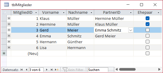 Aktueller Zustand der Daten in der Tabelle tblMitglieder